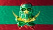 Shimmering Golden Skull Overlay on the Green and Red Flag of Mauritania