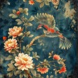  vintage Asian flower tree seamless pattern wallpaper design
