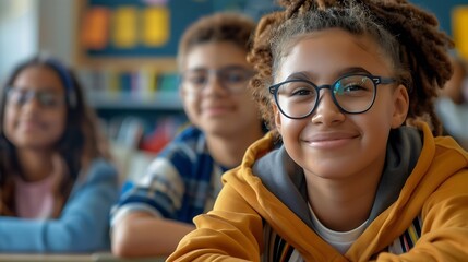 Poster - Generative AI : two students, girl and boy, in a classroom