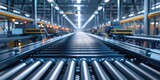 Fototapeta  - Automated logistics facility, conveyor belts and sorting robots, close-up, digital photography, motion blur