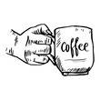 Hand holding a cup of coffee. Vector illustration of a hand holding a cup of coffee.