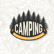 Camping outdoor adventure. Vector. The images are created without the use of any artificial intelligence software at any stage. Vintage typography design with forest silhouette