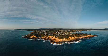 Wall Mural - aerial panorama view of the blue sea and white sands at bermagui in the eurobadalla shire on the sou