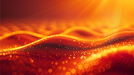 Wall Mural - Abstract orange background with glowing lines, curved patterns, and bright light waves, depicting digital art and design concept for business decor