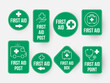 First aid post box point green sign minimalist line sticker set design template vector illustration