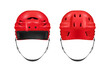 Red ice hockey helmet front and back view set realistic vector sport activity head protection