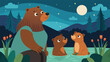 A mother and her children quietly observe a family of gentle beavers going about their nightly routine the children learning the importance of