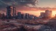 Post-Apocalyptic Urban Landscape at Sunset