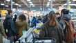 Shoppers Queue for Payment at Store Cashier