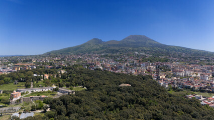 Wall Mural - Aerial view of Mount Vesuvius from the Royal Park of Portici. Ercolano and Portici lie at the foot of the volcano