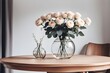 vase with roses and gypsophila flowers