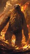 Bring nightmares to life with a wormseye view of giant ground sloths standing tall in the midst of fiery flames, exuding a sense of impending doom and awe