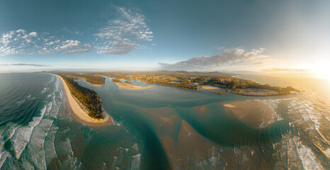 Wall Mural - aerial drone view of noosa river, byron gold coast sunshine coast, australia.