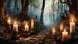 candles in forest