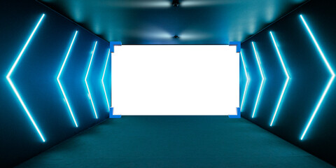 Poster - Modern background. Copy space. Neon arrows. Technological backdrop. Place for inscription on white. Futuristic background. Modern wallpaper. Technological screensaver. Futuristic decoration. 3d image