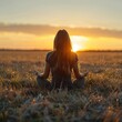 © Ai-Pixel - girl sitting in a field of tall grass watching the sunset