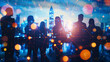 © jiraphat - Business Silhouettes in Networking Event with Abstract Cityscape Backdrop Highlighting Connections and Opportunities