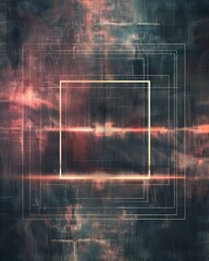 Poster - Abstract image with red tones and white geometric lines on a textured background.