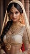 Incredible sculptural beauty indian bride in white wedding dress with white Hijab, Beautiful indian woman in Sari dress