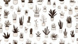 Monochrome seamless pattern with potted plants draw