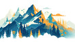 Mountains and lettering composition isolated on whi