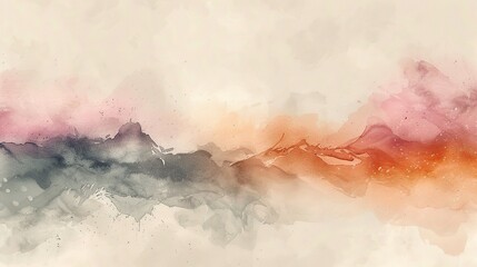 Wall Mural - Abstract watercolor painting with a gradient of orange, pink, and blue.
