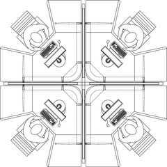 Sticker - Detailed vector sketch illustration of workspace desk arrangement for employees in the office