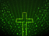 Fototapeta Desenie - Glowing christian cross on background glitter particles and glowing rays. Religious symbol. Magic backdrop