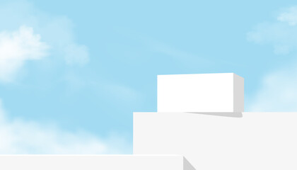 Aufkleber - Sky blue,Cloud background,3d White Podium step display mockup for cosmetic product present,Vector minimal backdrop scene grey architecture,Design banner for Spring,Summer background