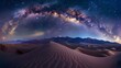 Rolling sand dunes at night with the milky way