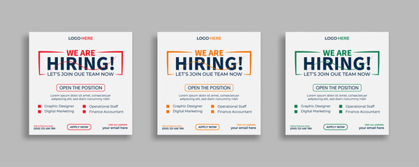 Wall Mural - We are hiring job vacancy social media post or square web banner template vector design	