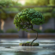 3d rendered photos of a little Green tree in form of human brain Green thinking concept made with generative AI