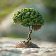  3d rendered photos of a little Green tree in form of human brain Green thinking concept made with generative AI