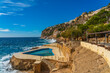 Port Andratx landscape with a public pool houses on Mallorca island
