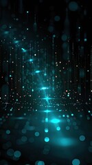 Cyan Light Streaks, Glowing Binary Code Black Background