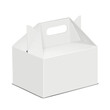 Gable box. Realistic vector mockup. White blank carton packaging mock-up. Cardboard gift bag with handle. Template for design