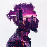 Fototapeta  - Fantasy abstract portrait of a man and a city