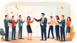 People congratulating colleague with business achie