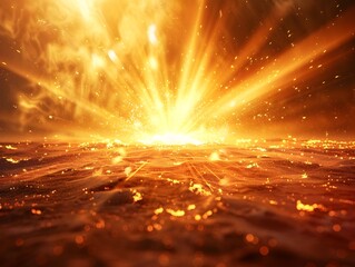 Poster - A dramatic burst of intense golden light illuminating the cosmic sky creating a striking and captivating visual for eye catching and dramatic designs