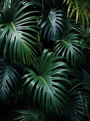 Poster - Tropical Monstera leaves background, Tropical green leaves of palm tree in the rainforest.