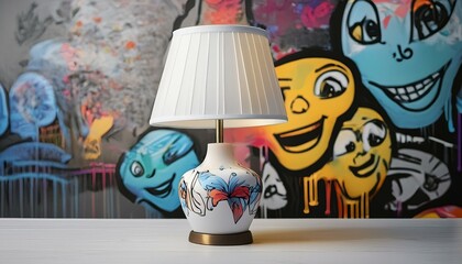 Wall Mural - White Table Lamp Painted with Graffiti