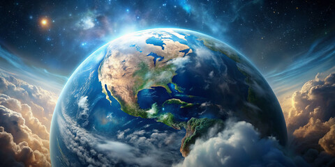 planet earth globe clouds and space background.