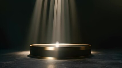 Canvas Print - A gold and black pedestal with a spotlight shining on it. The pedestal is empty and the light is illuminating it