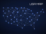 Fototapeta Desenie - Abstract Usa map of line and point. Geometric structure, polygonal network