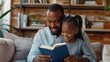© LukaszDesign - Reading, teaching, learning bible tale, questioning, and education in living room with grandfather and child. Black or older guy and child narrative, spiritual growth and help