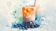 Watercolor illustration of tapioca milk tea