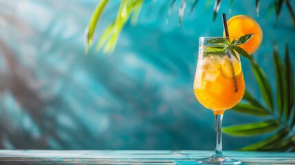 Canvas Print - Glass of orange juice with straw and leaf