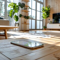 Poster - mobile app for home maintenance scheduling and upkeep tips in modern interior design setting