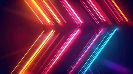 Abstract background of arrows facing each other to leave or enter a room in neon colors