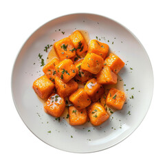 Poster - Plate of Sweet Potato Gnocchi Isolated on a Transparent Background